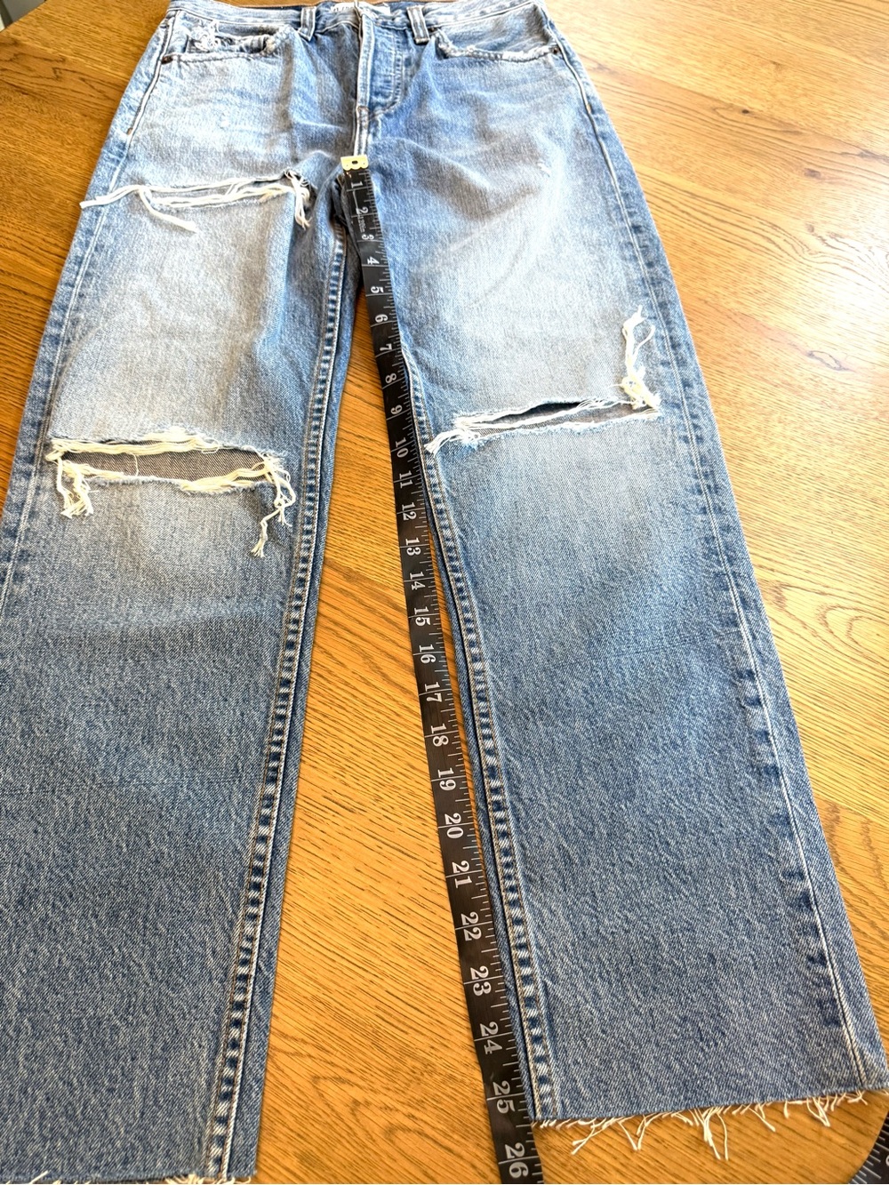 RE/DONE Originals Distressed Straight Leg Jeans Light Wash style # 188-3WSTV27 - Picture 4 of 15